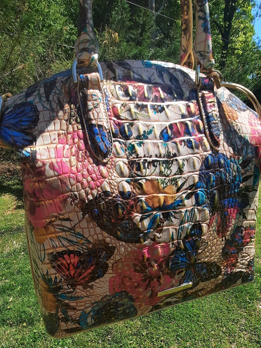Brahmin Mariposa 🦋Floral Embossed Croc-Texture Satchel Handbag - Multicolor